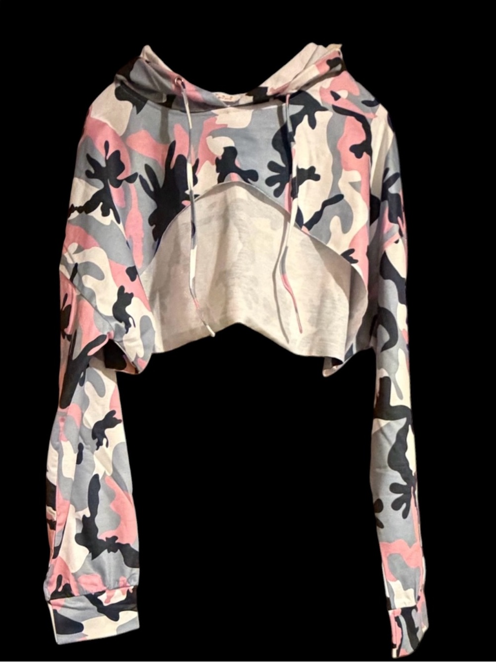 Sweet Generis Camo Crop Hoodie in Pink, Gray & White